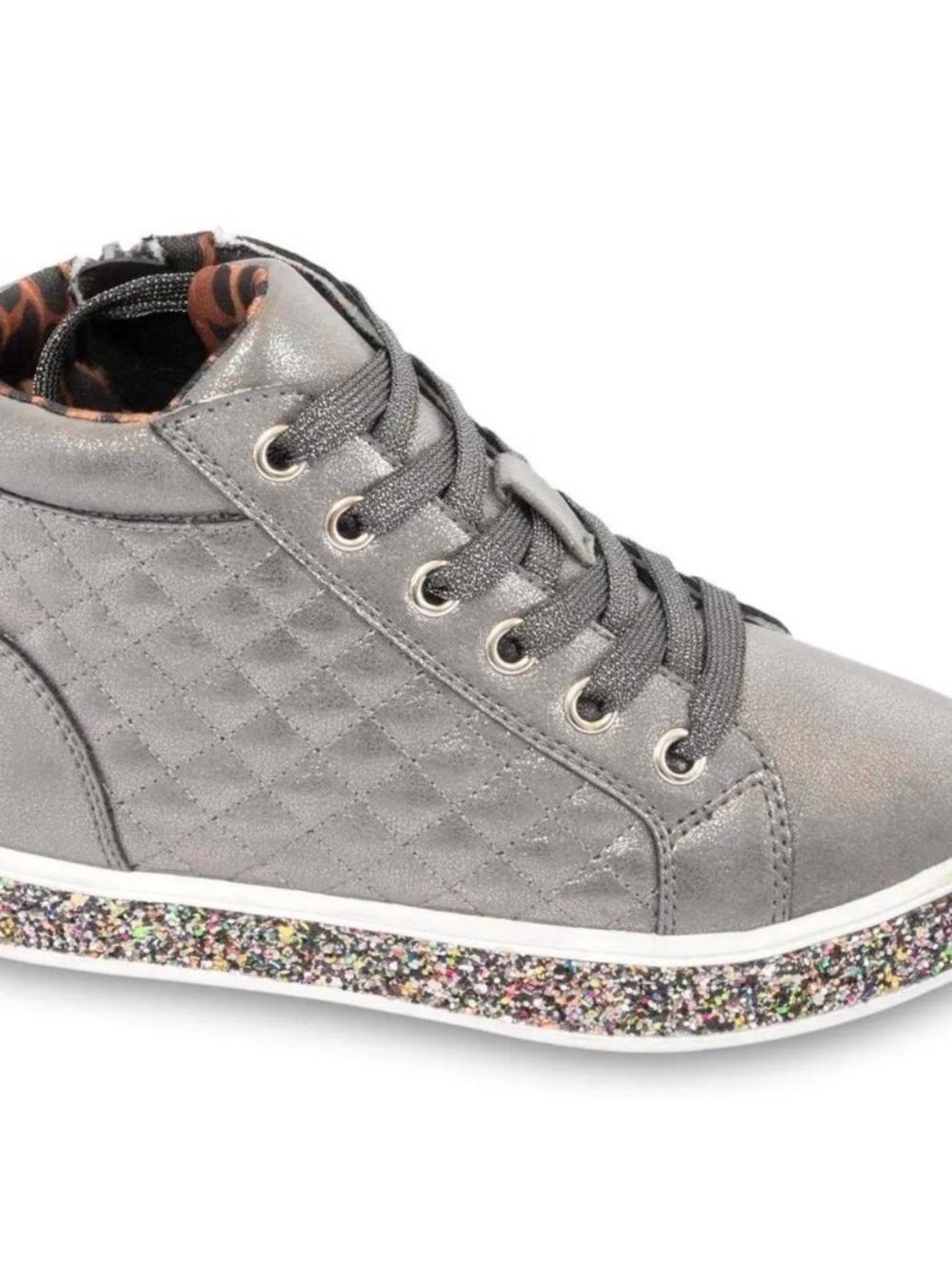 Steve Madden JCarlson Metallic Gray Quilted High-Top Sneakers with Glitter Sole